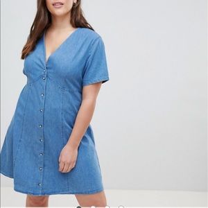 ASOS DESIGN Curve denim tea dress in midwash blue